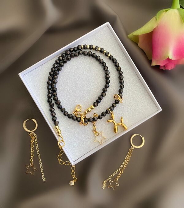 «POODLE» Semi-Fine Necklace With Trendy Pendand & Earrings Jewellery Set 