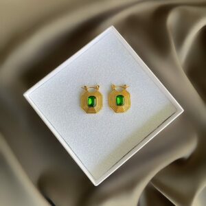 «MARIKA» Waterproof Earrings For Women / Gold Color - Green Cubic Zirconia Stone - Image 2