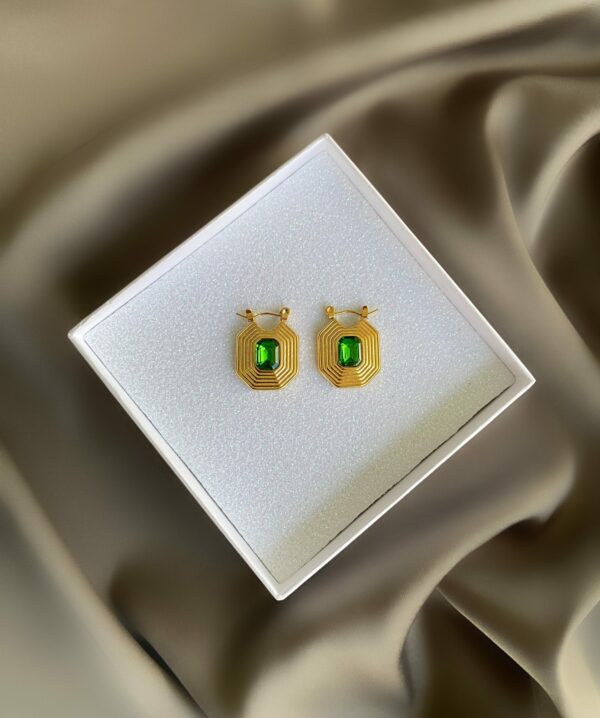 «MARIKA» Waterproof Earrings For Women / Gold Color - Green Cubic Zirconia Stone