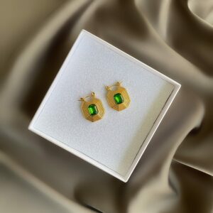 «MARIKA» Waterproof Earrings For Women / Gold Color - Green Cubic Zirconia Stone - Image 3
