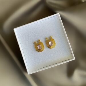 «MARIKA» Waterproof Earrings For Women / Gold Color -Pink Cubic Zirconia Stone⠀ - Image 2