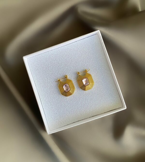 «MARIKA» Waterproof Earrings For Women / Gold Color -Pink Cubic Zirconia Stone⠀