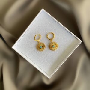 «FATIMA» Waterproof Earrings For Women / Gold Color With Blue Eye - Image 7