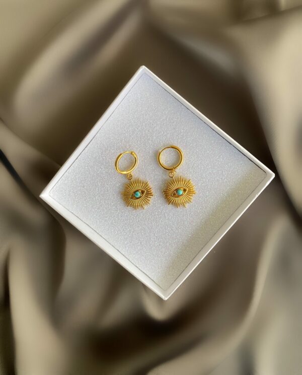 «FATIMA» Waterproof Earrings For Women / Gold Color With Blue Eye