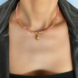 «PINAPPLE SUNRISE» Semi-Fine Natural Stone Trendy Necklace & Earrings Jewellery Set⠀   b - Image 2