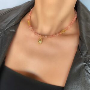 «PINAPPLE SUNRISE» Semi-Fine Natural Stone Trendy Necklace & Earrings Jewellery Set⠀   b - Image 3