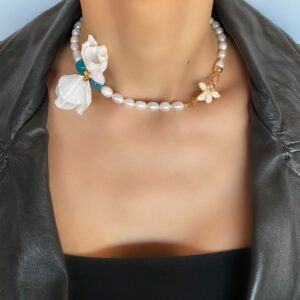 «PETITE FLORAL» Semi-Fine Natural Pearl Stone Luxury Necklace & Earrings Jewellery Set⠀ - Image 2