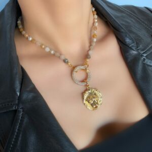 «SAFARI» Semi-Fine Natural Agate Stone Necklace & Earrings Luxury Jewellery Set - Image 3