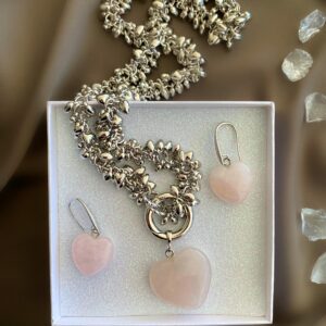 «ELLOISA» Semi-Fine Natural Quarts Stone Luxury Necklace & Earrings Jewellery Set - Image 3