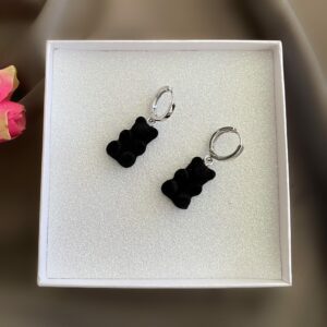 «VELVET BEARS» Trendy Earrings With - Congo Lock - Black Color - Image 2