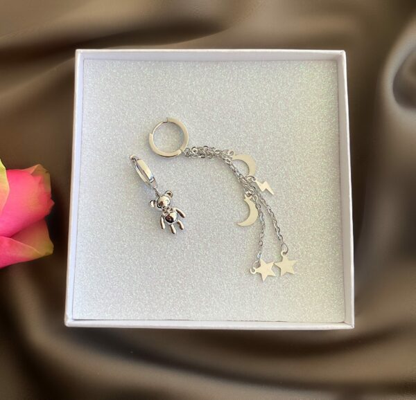 «SILVER BEAR» Trendy Asymmetrical Drop Earrings - Congo Lock