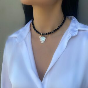 «TARA» Semi-Fine Jewellery Glass Necklace With Trendy Pendant - Image 2