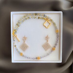 «GIA» Semi-Fine Natural Stone And Crystals Necklace & Swarovski Crystals Earrings Jewellery Set⠀ - Image 3