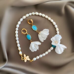 «PETITE FLORAL» Semi-Fine Natural Pearl Stone Luxury Necklace & Earrings Jewellery Set⠀ - Image 5