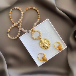 «SAFARI» Semi-Fine Natural Agate Stone Necklace & Earrings Luxury Jewellery Set - Image 5
