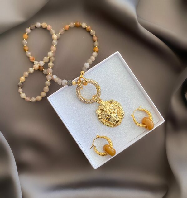 «SAFARI» Semi-Fine Natural Agate Stone Necklace & Earrings Luxury Jewellery Set