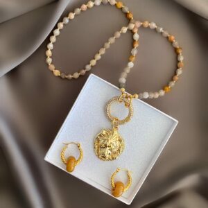 «SAFARI» Semi-Fine Natural Agate Stone Necklace & Earrings Luxury Jewellery Set - Image 6