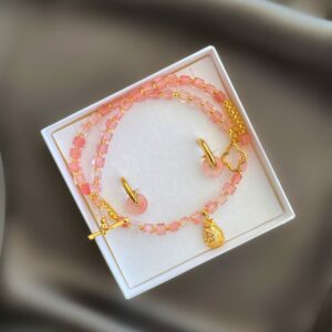 «PINAPPLE SUNRISE» Semi-Fine Natural Stone Trendy Necklace & Earrings Jewellery Set⠀   b - Image 5