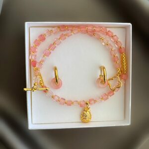 «PINAPPLE SUNRISE» Semi-Fine Natural Stone Trendy Necklace & Earrings Jewellery Set⠀   b - Image 4