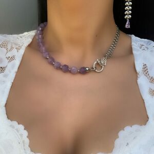 «MAGENTA» Semi-Fine Chain & Stone Necklace And Earrings  Jewellery Set⠀ - Image 3