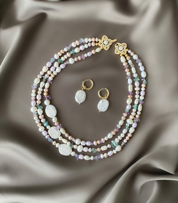 «PRINCESS GRACE» Semi-Fine Pearl And Stone Necklace - Transformer With Earrings Jewellery Set⠀