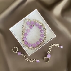 «MAGENTA» Semi-Fine Chain & Stone Necklace And Earrings  Jewellery Set⠀ - Image 2