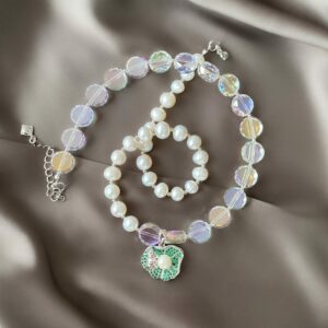 «TSAREVNA LYAGUSHKA» Semi-Fine Natural Pearl And Crystal Necklace With Swarovski Pendant - Image 4