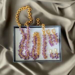 «BEAUTYBERRY» Luxury Semi-Fine Natural Stone And Chain Bracelet & Earrings Jewellery Set⠀ - Image 6