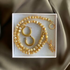 «LAPIN» Semi-Fine Natural Stone Luxury Choker Necklace & Earrings Jewellery Set - Image 4