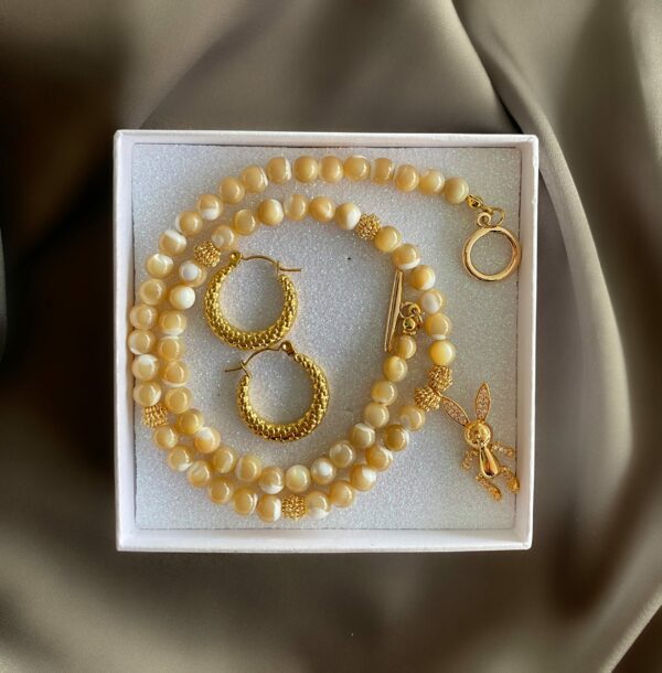 «LAPIN» Semi-Fine Natural Stone Luxury Choker Necklace & Earrings Jewellery Set