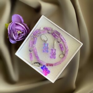 «LAVANDER GUMMY BEAR» - Jewelry Glass Choker Necklace And Earrings Jewellery Set - Image 7