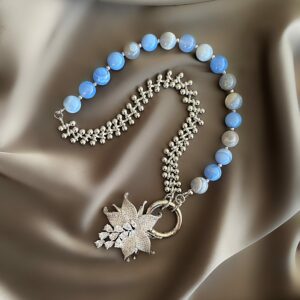 «CATHERINE» Semi-Fine Luxury Natural Stone Necklace With Swarovski Crystals Pendant - Image 3
