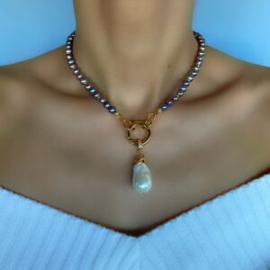 «BAROQUE» Beautiful & Luxury Necklace With Baroque Pearls & Earrings Jewellery Set - Image 4