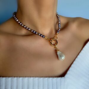 «BAROQUE» Beautiful & Luxury Necklace With Baroque Pearls & Earrings Jewellery Set - Image 5