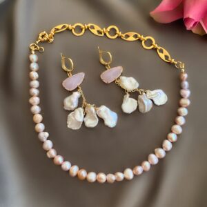 «PERLA» Beautiful & Luxury Necklace With Baroque Pearls & Earrings Jewellery Set - Image 2