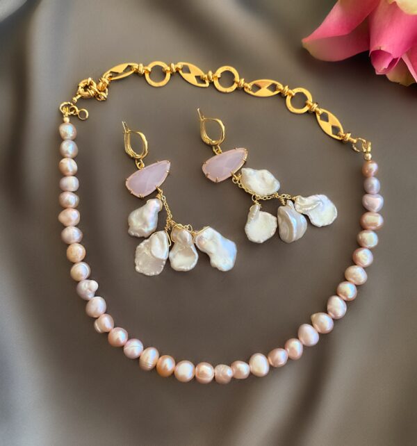 «PERLA» Beautiful & Luxury Necklace With Baroque Pearls & Earrings Jewellery Set