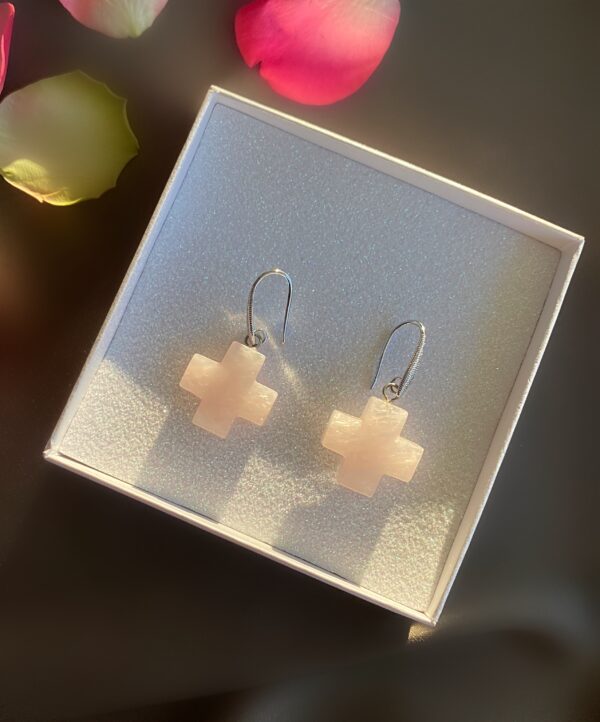 «PINK CROSSES» Trendy Natural Stone & Jewellery Glass Drop Earrings