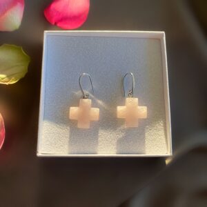 «PINK CROSSES» Trendy Natural Stone & Jewellery Glass Drop Earrings - Image 3