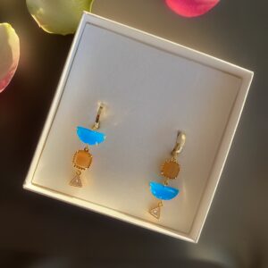 «ECLIPSA» Trendy Natural Stone & Jewellery Glass Drop Earrings - English Lock - Image 2