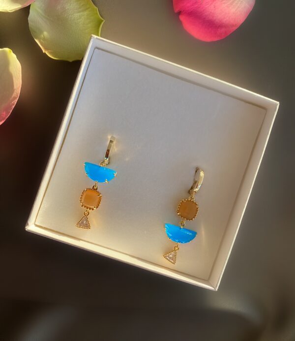 «ECLIPSA» Trendy Natural Stone & Jewellery Glass Drop Earrings - English Lock
