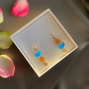 «ECLIPSA» Trendy Natural Stone & Jewellery Glass Drop Earrings - English Lock - Image 3