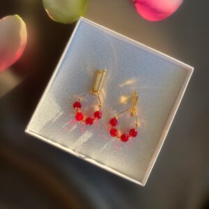 «RED CURRANT» Trendy Natural Stone Drop Earrings - English Lock - Image 3