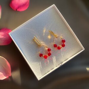 «RED CURRANT» Trendy Natural Stone Drop Earrings - English Lock - Image 2