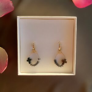 «BLACK CARDINAL» Trendy Hematite Stone Drop Earrings - Congo Lock - Image 3