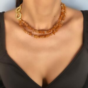 «HONEYCOMB» Semi-Fine Natural Stone Luxury Necklace & Earrings Jewellery Set - Image 2