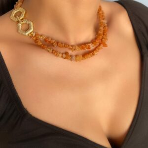 «HONEYCOMB» Semi-Fine Natural Stone Luxury Necklace & Earrings Jewellery Set - Image 3