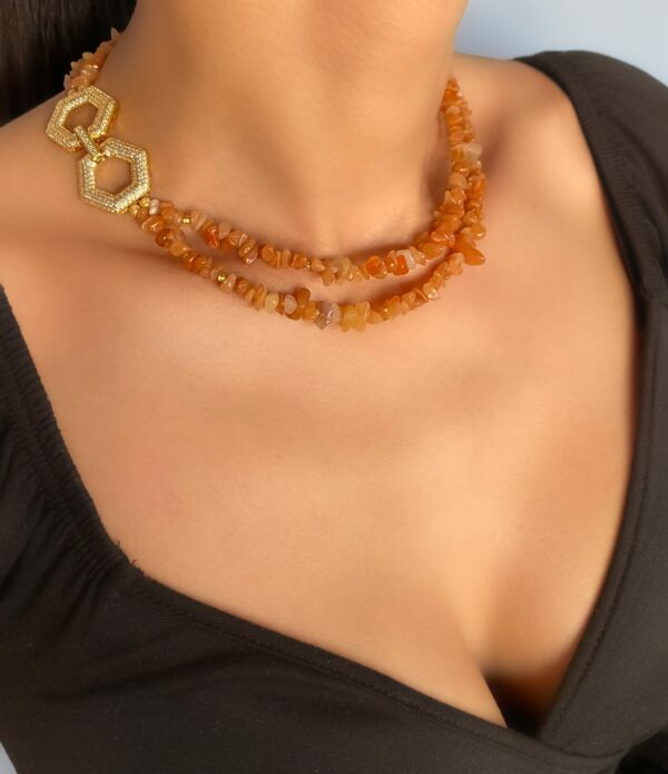 «HONEYCOMB» Semi-Fine Natural Stone Luxury Necklace & Earrings Jewellery Set