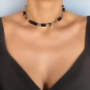 «AGATA KRISTI» Semi-Fine Natural Coffee Agates Stone Choker-Necklace - Image 2