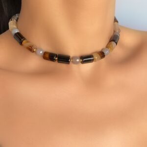 «AGATA KRISTI» Semi-Fine Natural Coffee Agates Stone Choker-Necklace - Image 3
