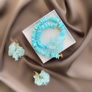 «PETITE FLORAL» Semi-Fine Natural Shell Stone Necklace & Earrings Jewellery Set⠀ - Image 4